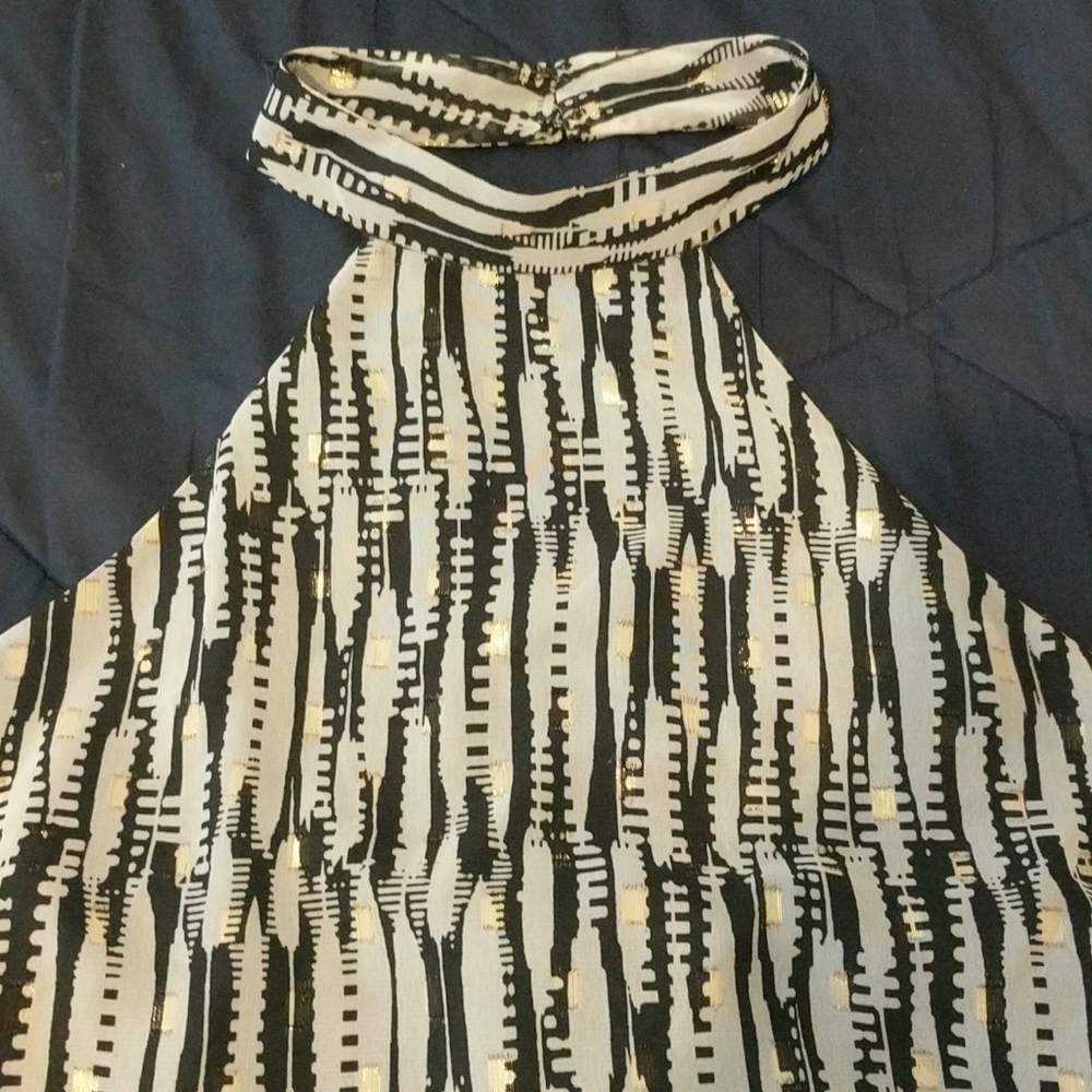 Express dressy white black & gold top